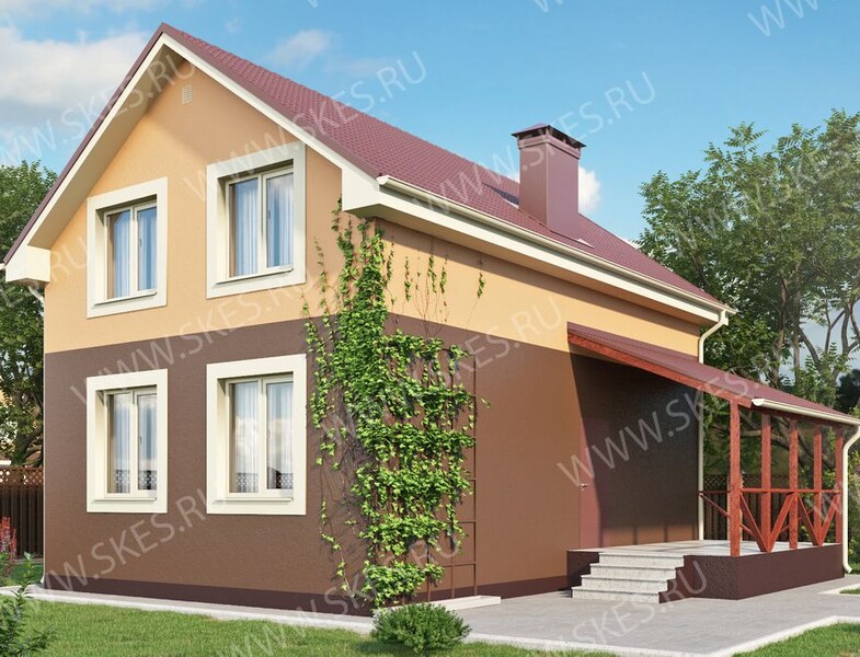 Двухэтажный дом 100 кв.м из газобетона и фасадом из штукатурки